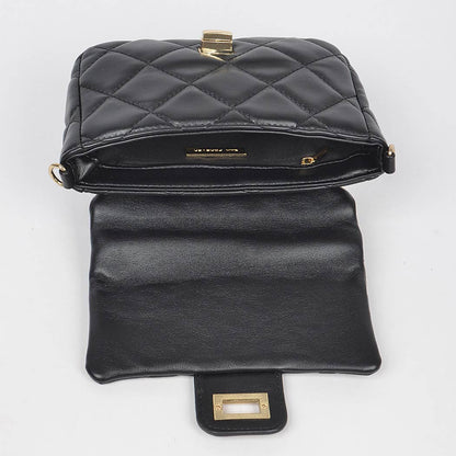 Quilted Faux Leather Chain Flap Bag: Purple