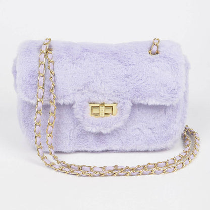 Faux Wool Flap Shoulder Bag: Cobalt