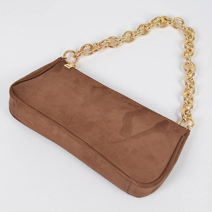 Micro Suede Chain Handle Clutch: Cobalt
