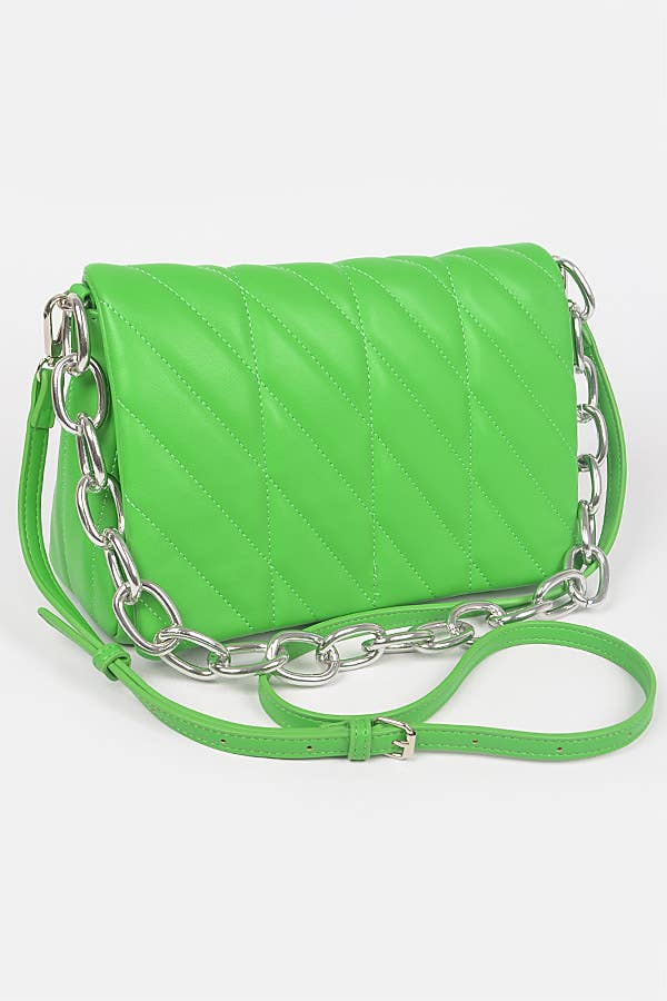 Quilted Chain Shoulder Bag: Orange