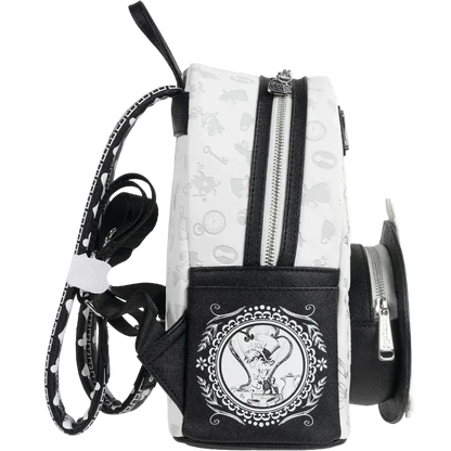 Small backpack with black and white design on a white background