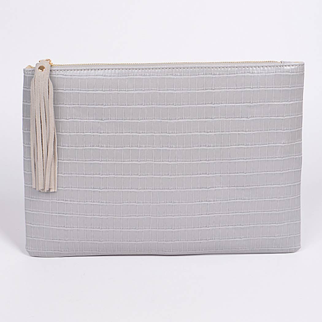Shine Leather Clutch: Grey