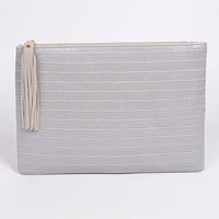 Shine Leather Clutch: Grey