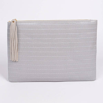Shine Leather Clutch: Grey