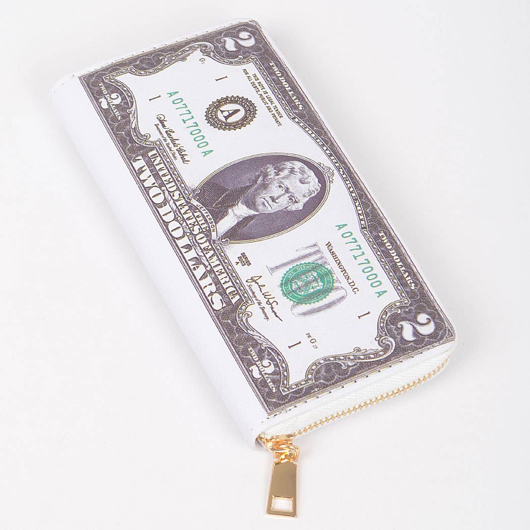 2 Dollar Bill Zip Wallet: Ivory
