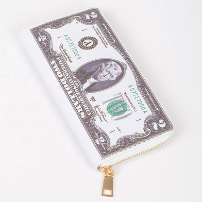 2 Dollar Bill Zip Wallet: Ivory