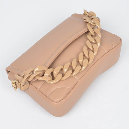Faux Leather Chain Flap Bag: Red