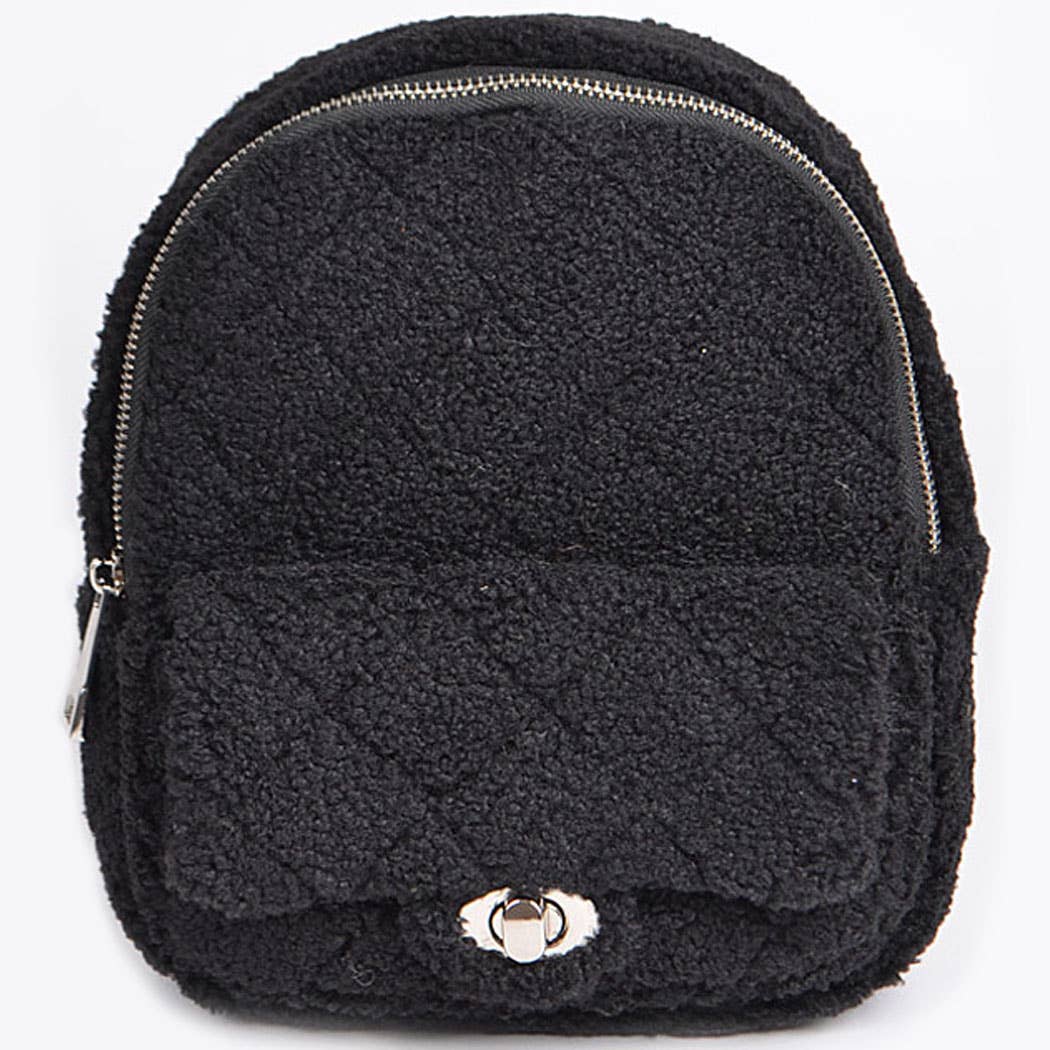 Fluffy Flap Zipper Backpack: Mustard