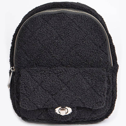 Fluffy Flap Zipper Backpack: Burgundy
