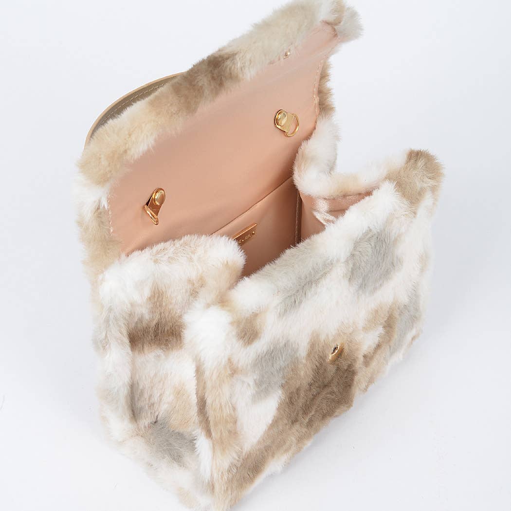 Tie Dye Fur Flap Bag: Blue