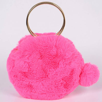 Faux Fur Handle Clutch: Red
