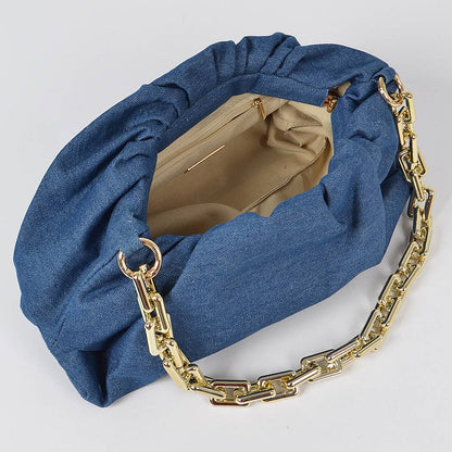 Denim Rectangle Chain Clutch: Light Blue