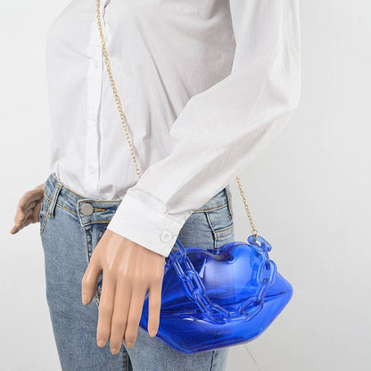 Clear Lip Plastic Bag W/chain: Neon Orange
