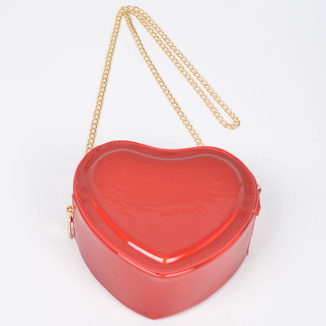 Heart Shape Mirror Metallic Crossbody Bag: Red