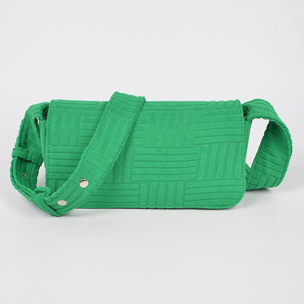 Embossed Micro Suede Shoulder Bag: Green
