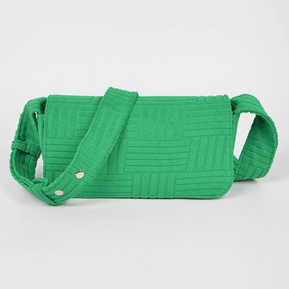 Embossed Micro Suede Shoulder Bag: Green