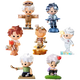Set of small figurines with various hairstyles and outfits on a white background