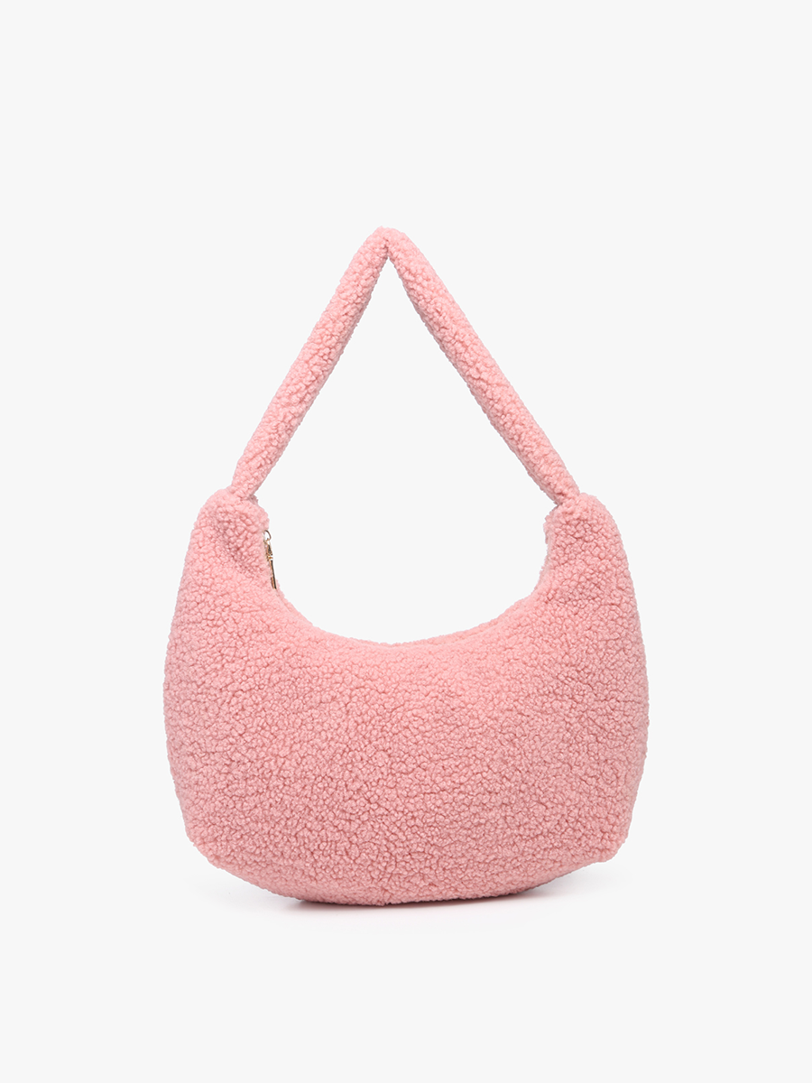 Polly Sherpa Shoulder Bag w/ Top Zip Closure | M2371 : Black