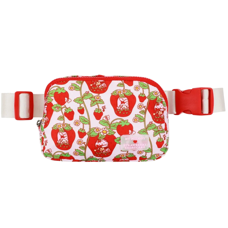 Fanny pack with strawberry pattern on a white background