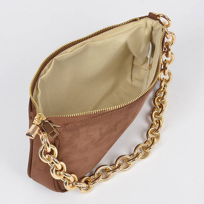 Micro Suede Chain Handle Clutch: Cobalt