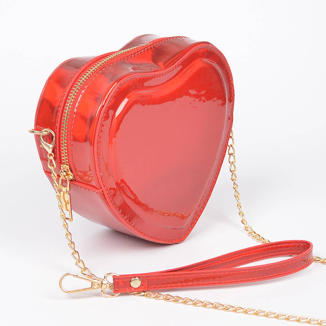 Heart Shape Mirror Metallic Crossbody Bag: Red