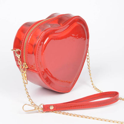 Heart Shape Mirror Metallic Crossbody Bag: Red