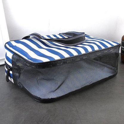 Waterproof Mesh Shower Bag Striped Toiletry Bag: Pink / M
