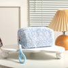 Fluffy Plush Leopard Print Cosmetic Bags with Wrist Straps: Blue / M