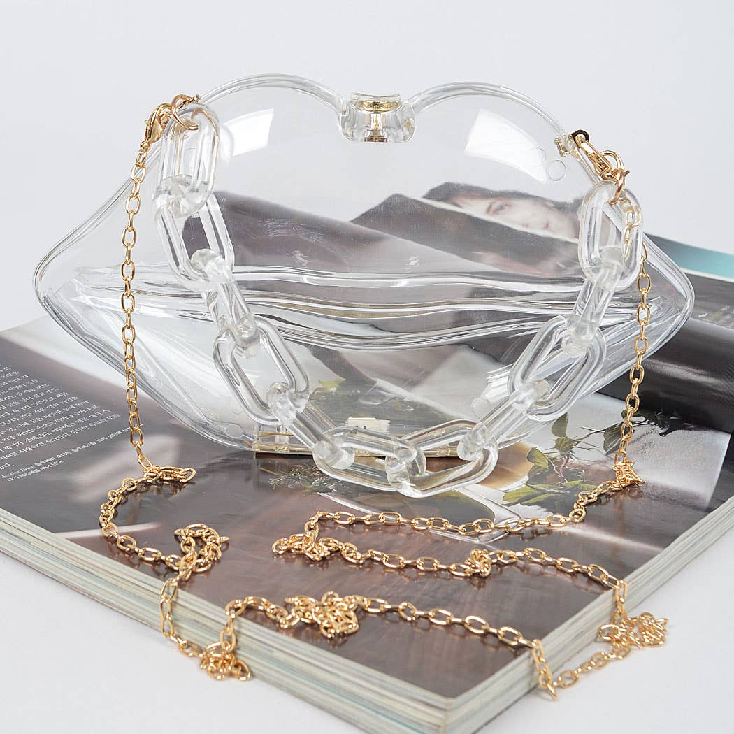 Clear Lip Plastic Bag W/chain: Neon Orange