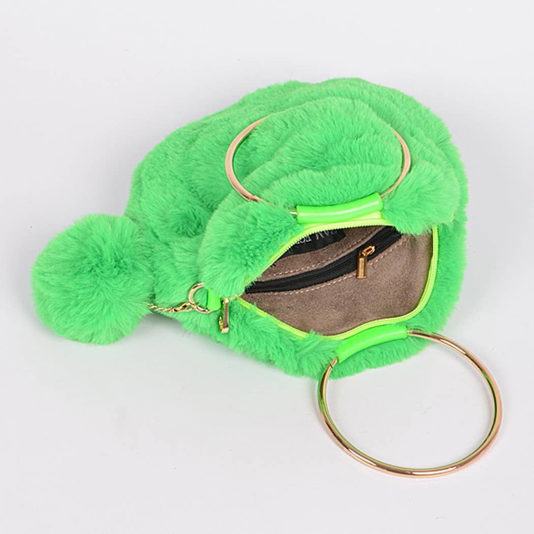 Faux Fur Handle Clutch: Red