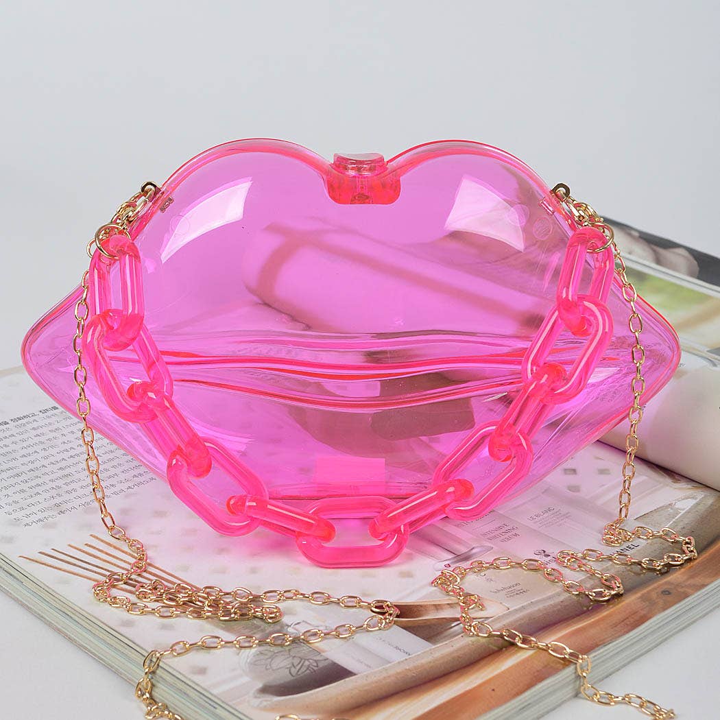 Clear Lip Plastic Bag W/chain: Neon Orange