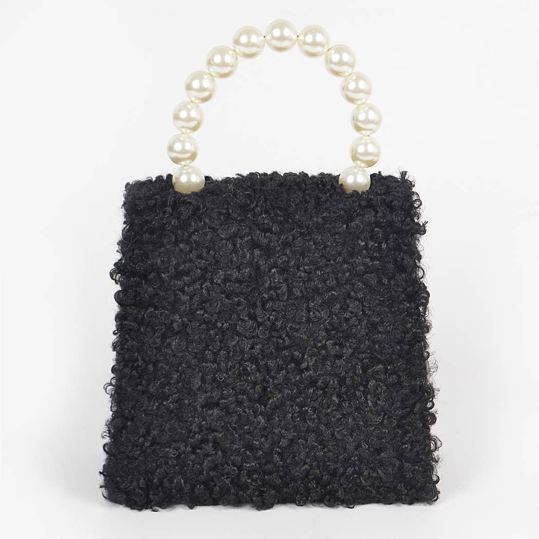 Pearl Handle Fur Clutch: Beige