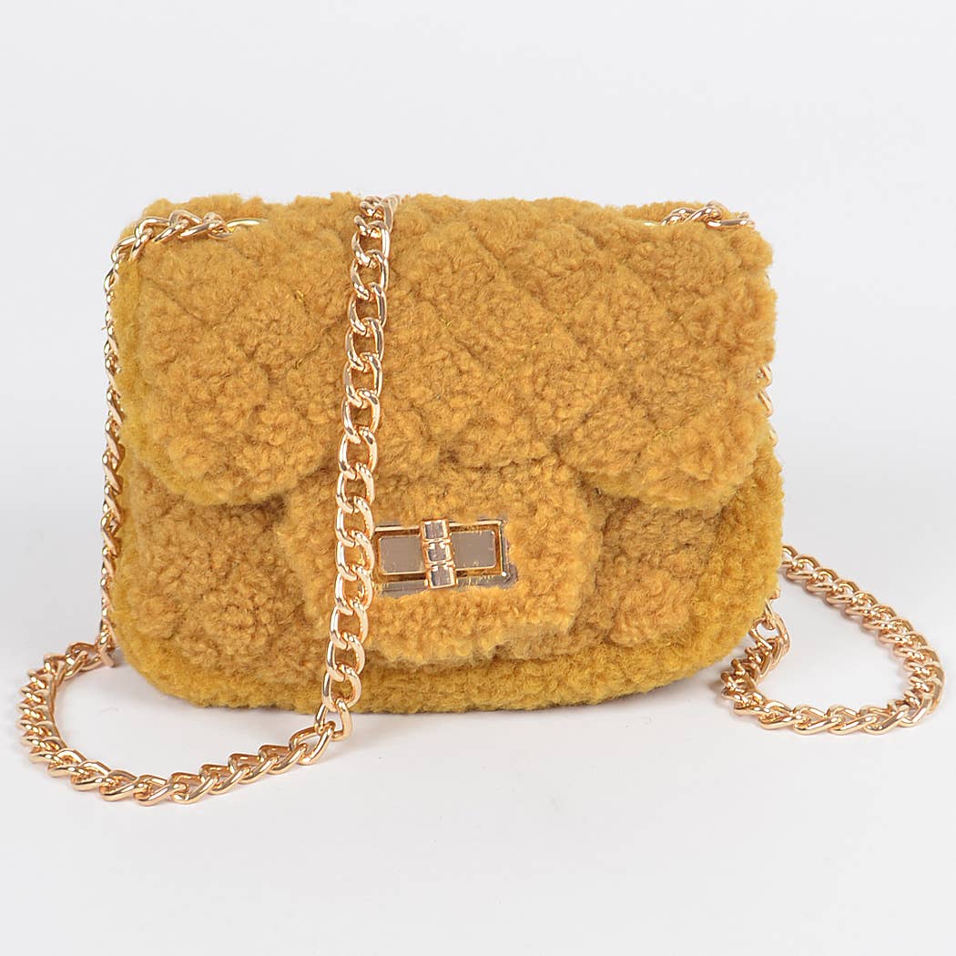 Faux Fur Mini Crossbody Bag: Black