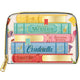 A zip-around pouch featuring an illustration of five classic fairy tale books: Beauty and the Beast, The Little Mermaid, Sleeping Beauty, Cinderella, and Snow White. The pouch has a white base with colorful book spines in yellow, teal, pink, blue, and red, accented with gold trim and a gold zipper pull.