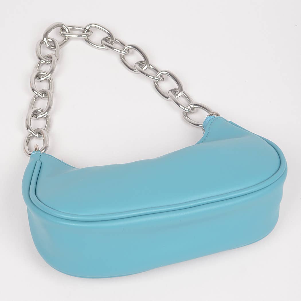 Faux Leather Chain Shoulder Bag: Orange
