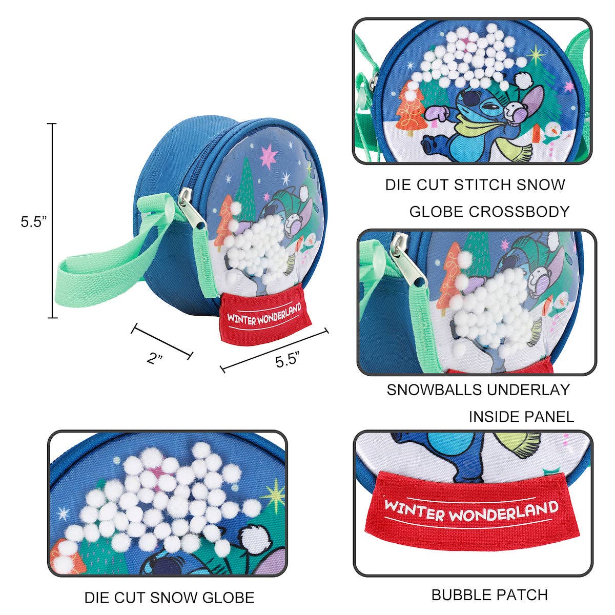 Stitch Snowglobe Winter Wonderland 5.5" Crossbody Bag