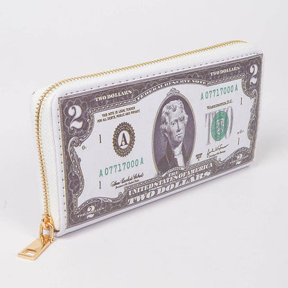 2 Dollar Bill Zip Wallet: Ivory