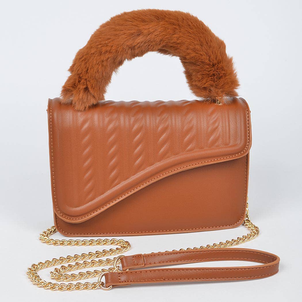 Faux Fur Braided Handle Bag: Lavender
