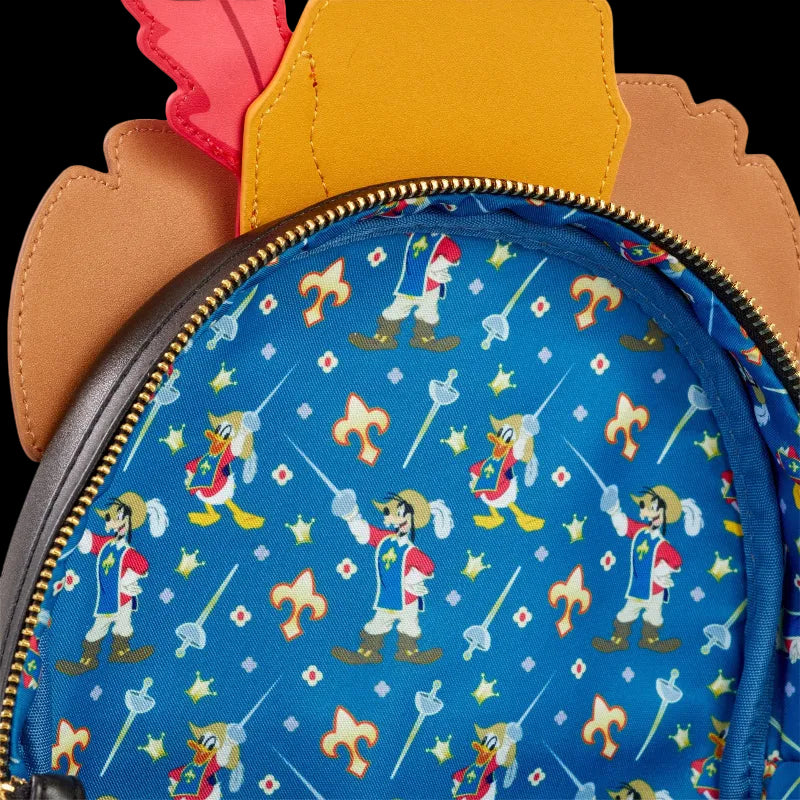 Backpack with cartoon character pattern on a blue background