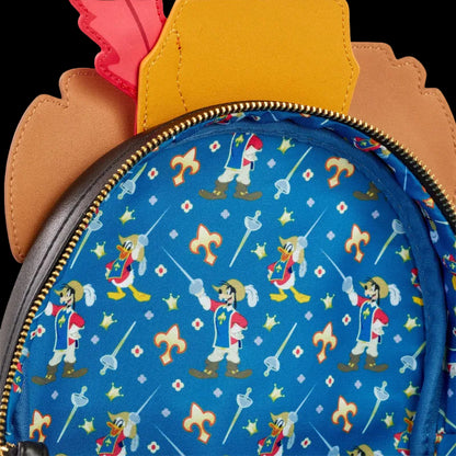 Backpack with cartoon character pattern on a blue background