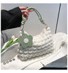 Popcorn Texture Flower Charm Mini Hobo Bag: G_White / M