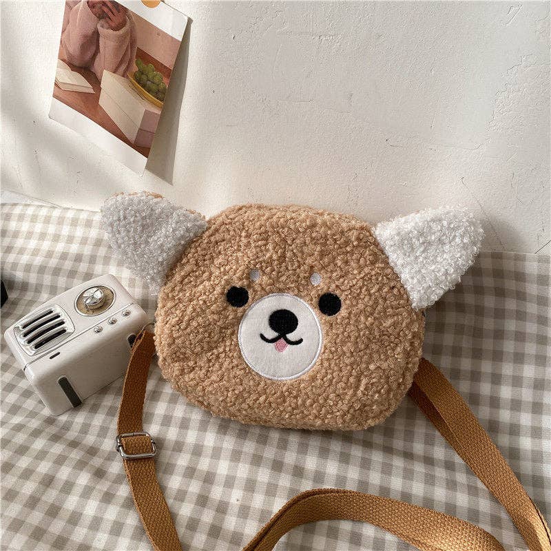 Cartoon Lamb Fur Crossbody Bag: Khaki without Pendant