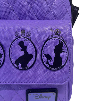 Purple bag with Disney silhouette designs on a white background