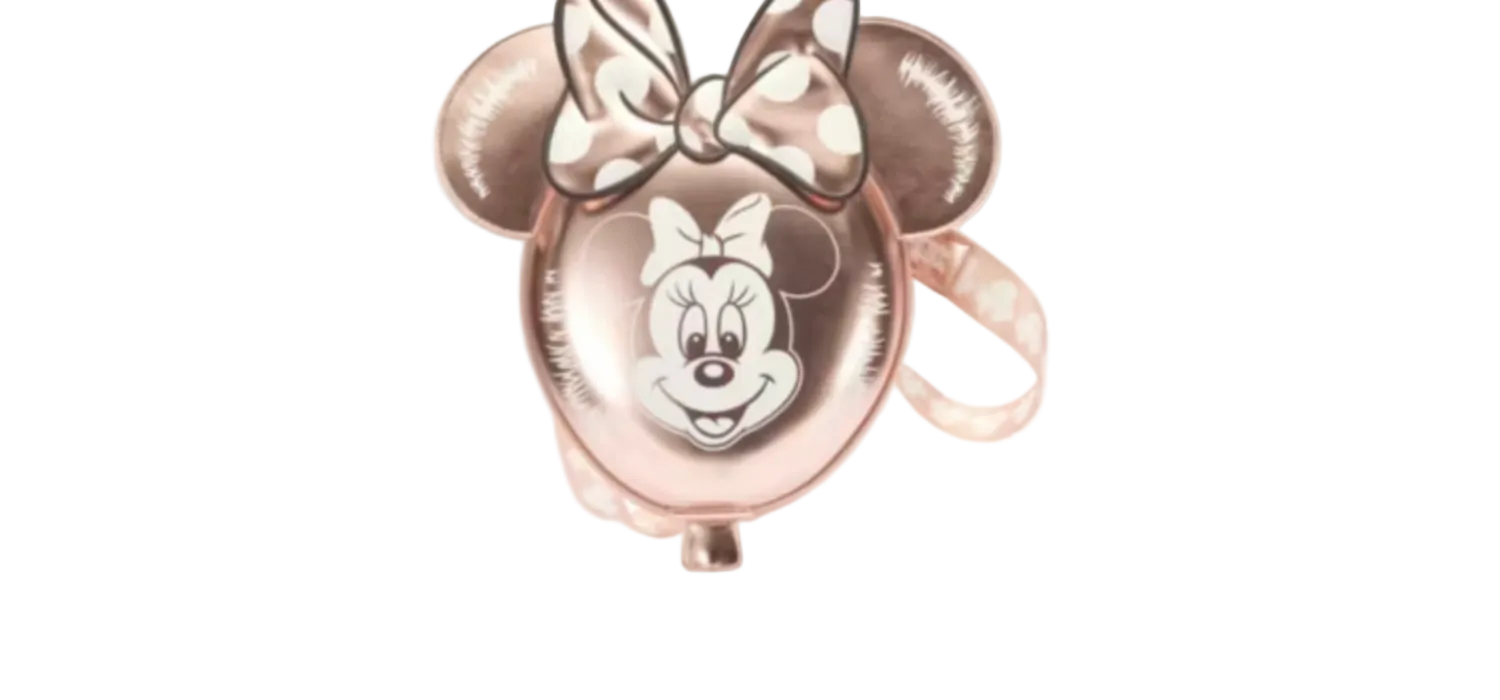 Rose gold Minnie Mouse balloon with bow on a white background