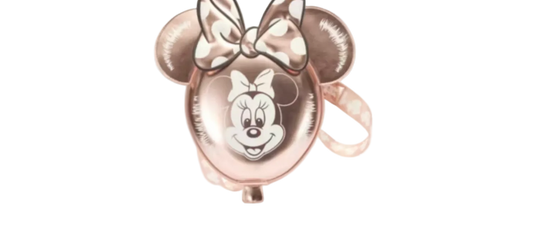 Rose gold Minnie Mouse balloon with bow on a white background