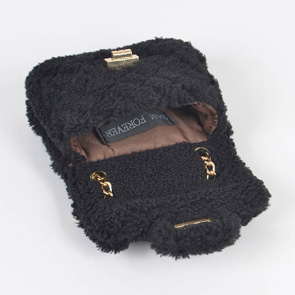Faux Fur Mini Crossbody Bag: Black
