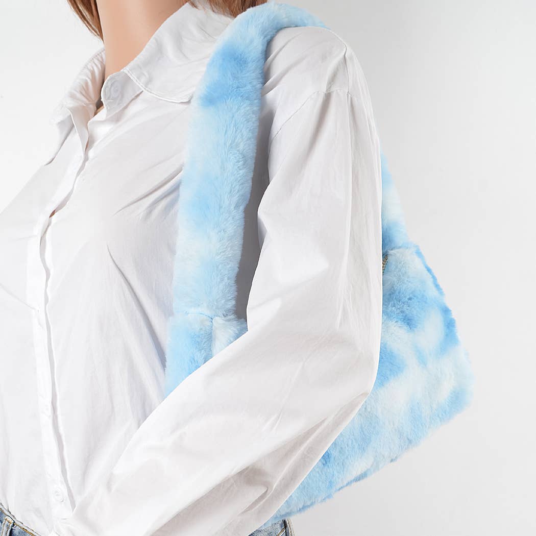 Tie Dye Fur Shoulder Bag: Black