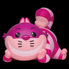Pink and white striped cat figurine on a white background