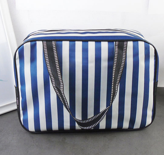 Waterproof Mesh Shower Bag Striped Toiletry Bag: Pink / M