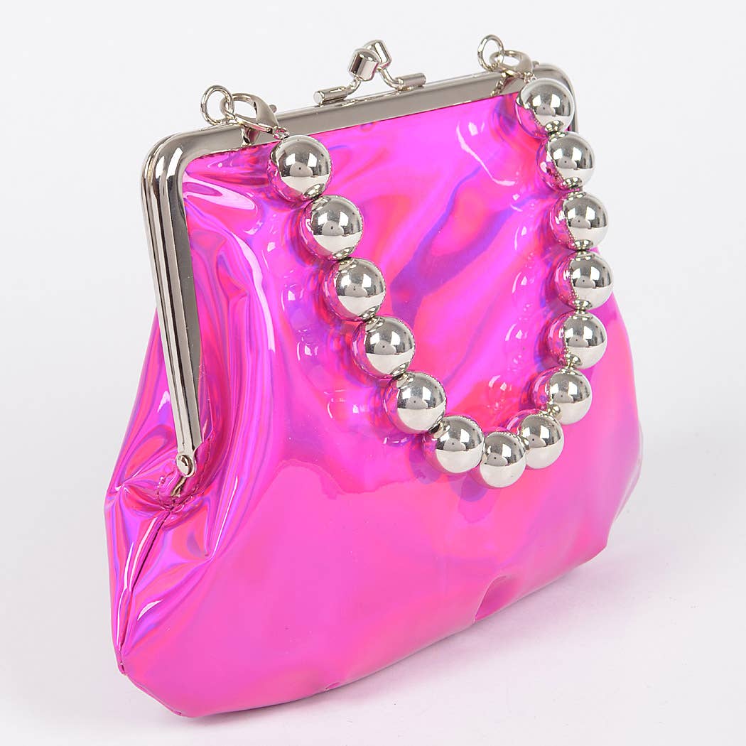 Mirror Metallic Ball Chain Frame Bag: Green